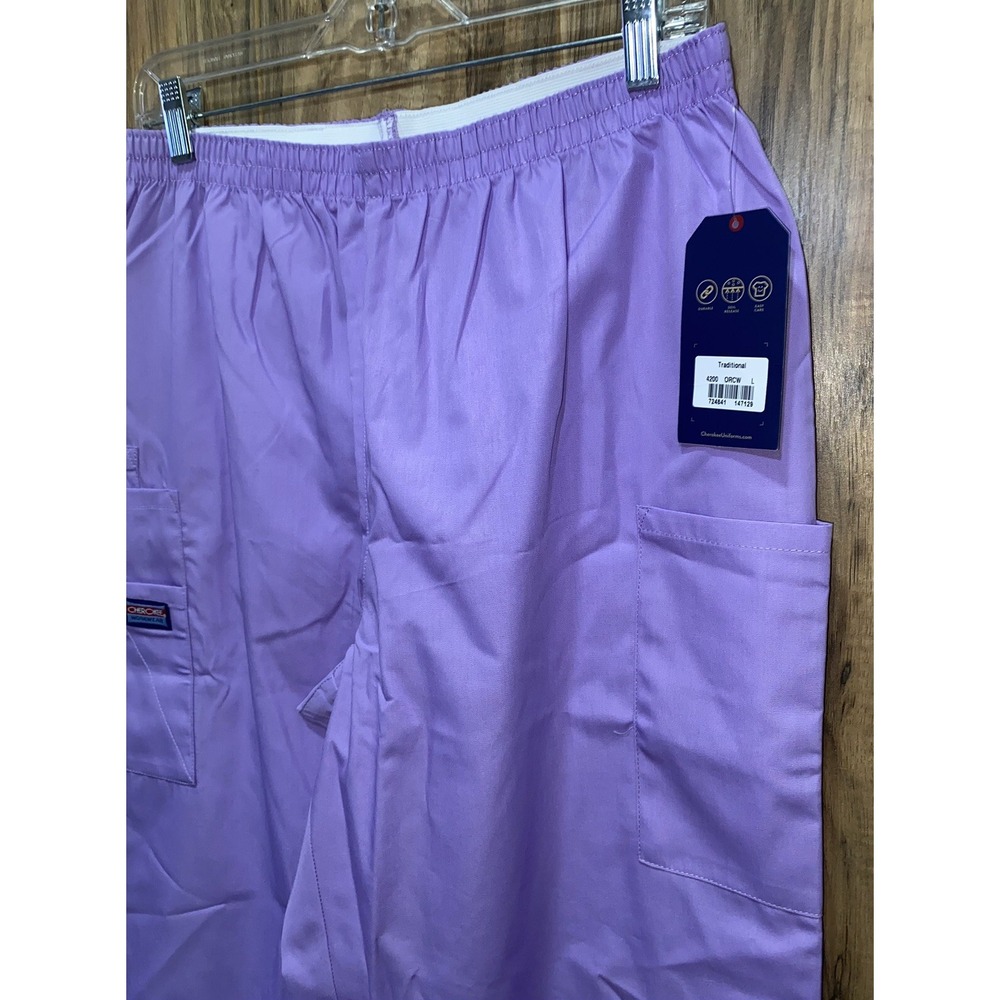 LARGE Cherokee Womens Elastic Waistband 4200 Scrub Pants, Orchid - Picture 3 of 5
